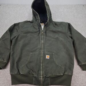 Vtg Carhartt‎ For Women Quilt Lined Hooded Canvas Work Jacket Dark Green XLarge